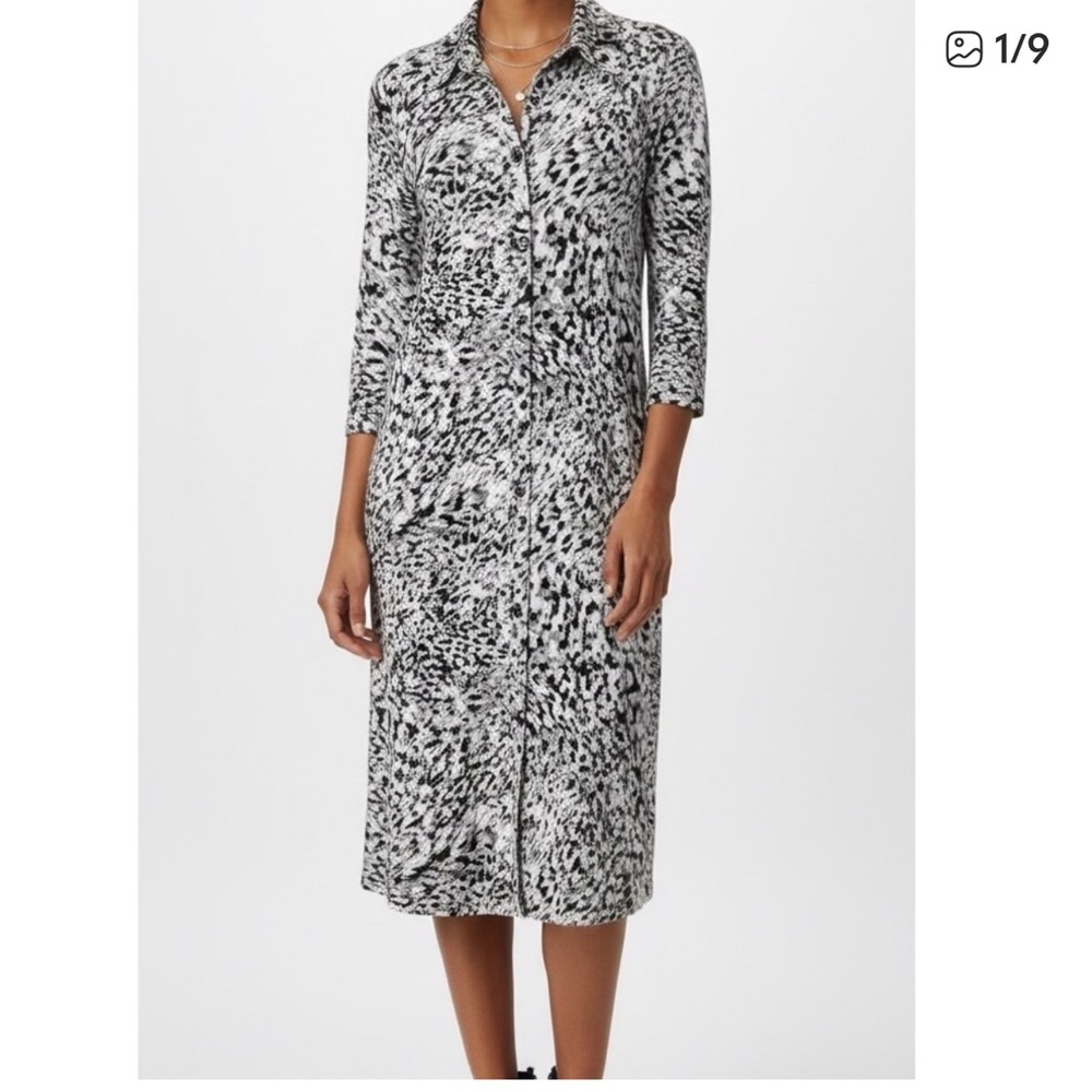 CAbi Black and White Abstract Print Jersey Knit 3/4 Sleeve Shirt Dress M - Picture 12 of 13